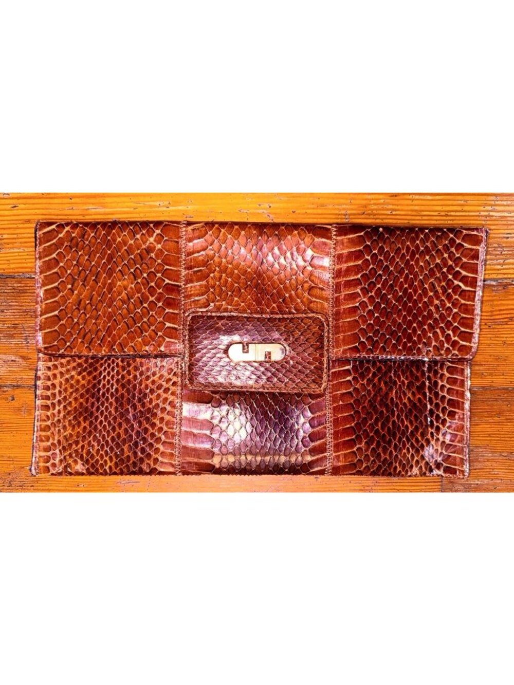 Vtg ENVELOPE CLUTCH Purse SNAKESKIN Made in FRANCE for SAKS 5th AVE 12.5"x7.25"